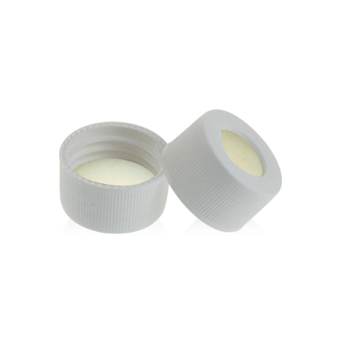 24-400 White Open PP Top Cap, with 22mm Natural PTFE/Natural Silicone Septa 3.0mm Thick. 100pcs/pk