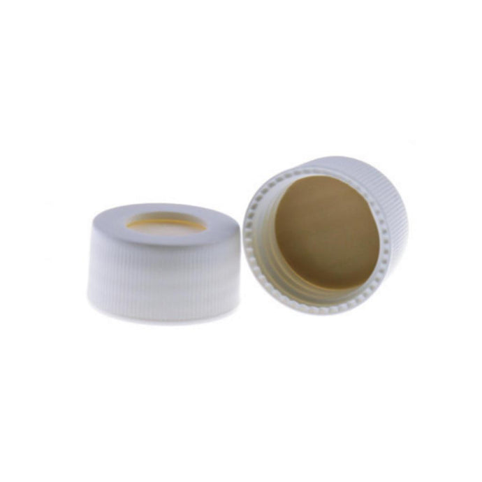 24-400 White Open PP Top Cap, with 22mm Natural PTFE/White Silicone Septa 3.0mm Thick. 100pcs/pk