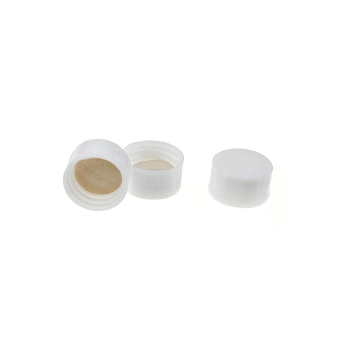 15-425 White Closed PP Top Cap, with Natural PTFE/White Silicone Septa 1.0mm Thick. 100pcs/pk