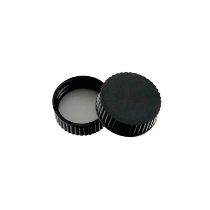 38-400 Black Closed PP Top Cap, with Natural PTFE/White Silicone Septa 1.5mm Thick. 24 pcs/pk
