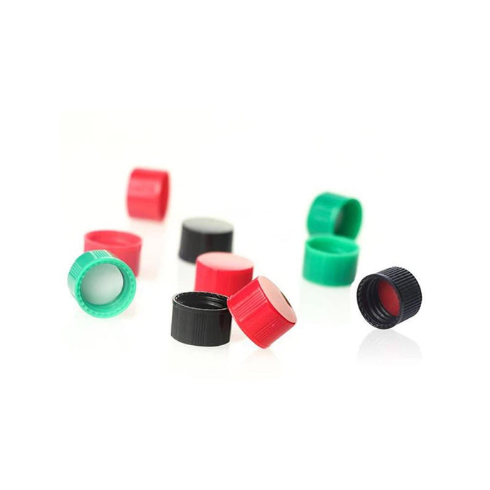 13-425 Green Closed Top PP Cap with White PTFE/Red Silicone Septa 1mm Thick. 100pcs/pk.