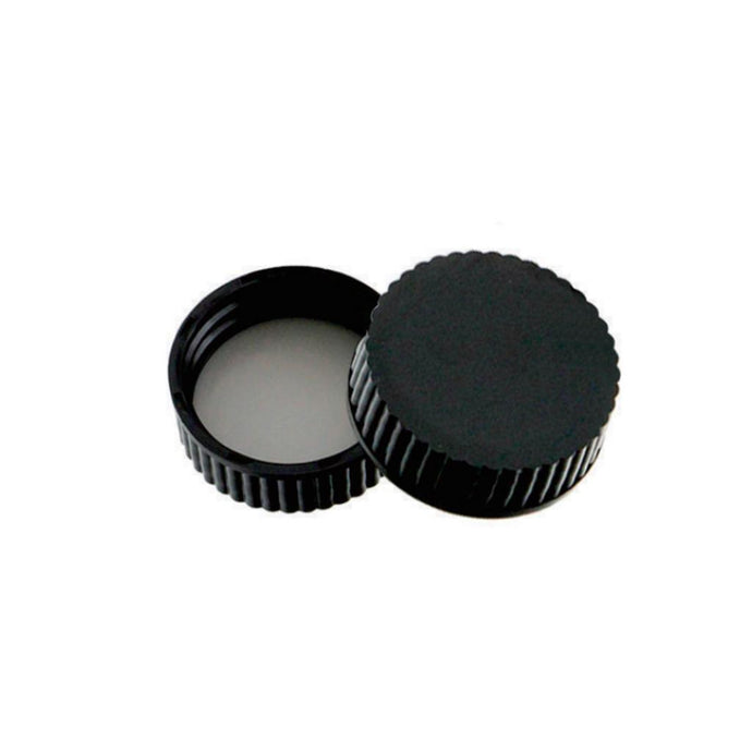 45-400 Black Closed PP Top Cap, with Natural PTFE/White Silicone Septa 1.5mm Thick. 24 pcs/pk