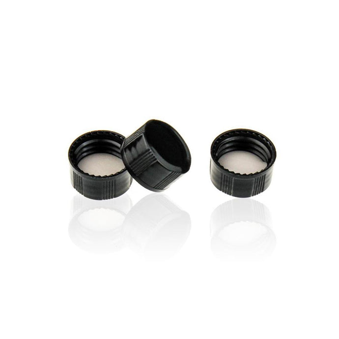 15-425 Black Closed PP Top Cap, with Natural PTFE/White Silicone Septa 1.0mm Thick. 100pcs/pk