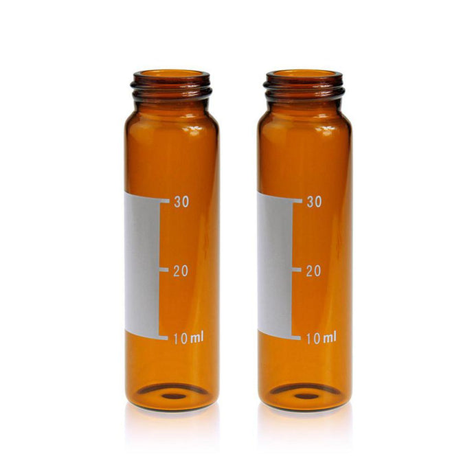 40mL Amber Glass 27.5×95mm 24-400 Screw Thread Sample Vial with Scale. 100 pcs/pk.