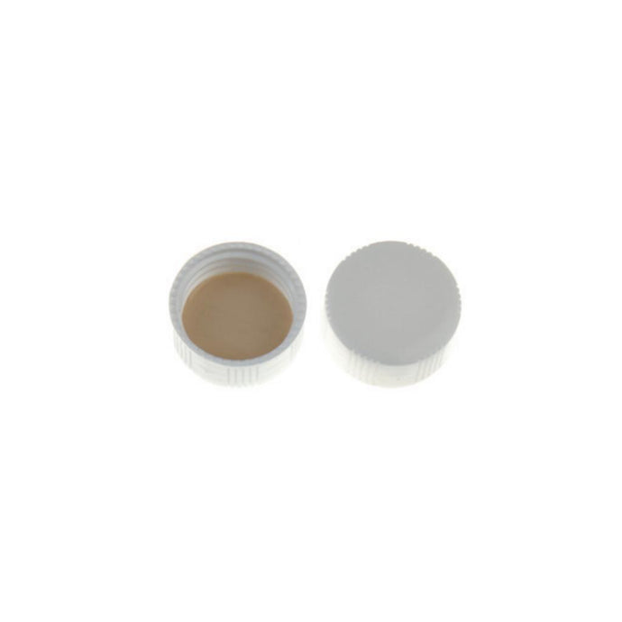 24-400 White Closed PP Top Cap, with Natural PTFE/White Silicone Septa 1.5mm Thick. 100pcs/pk